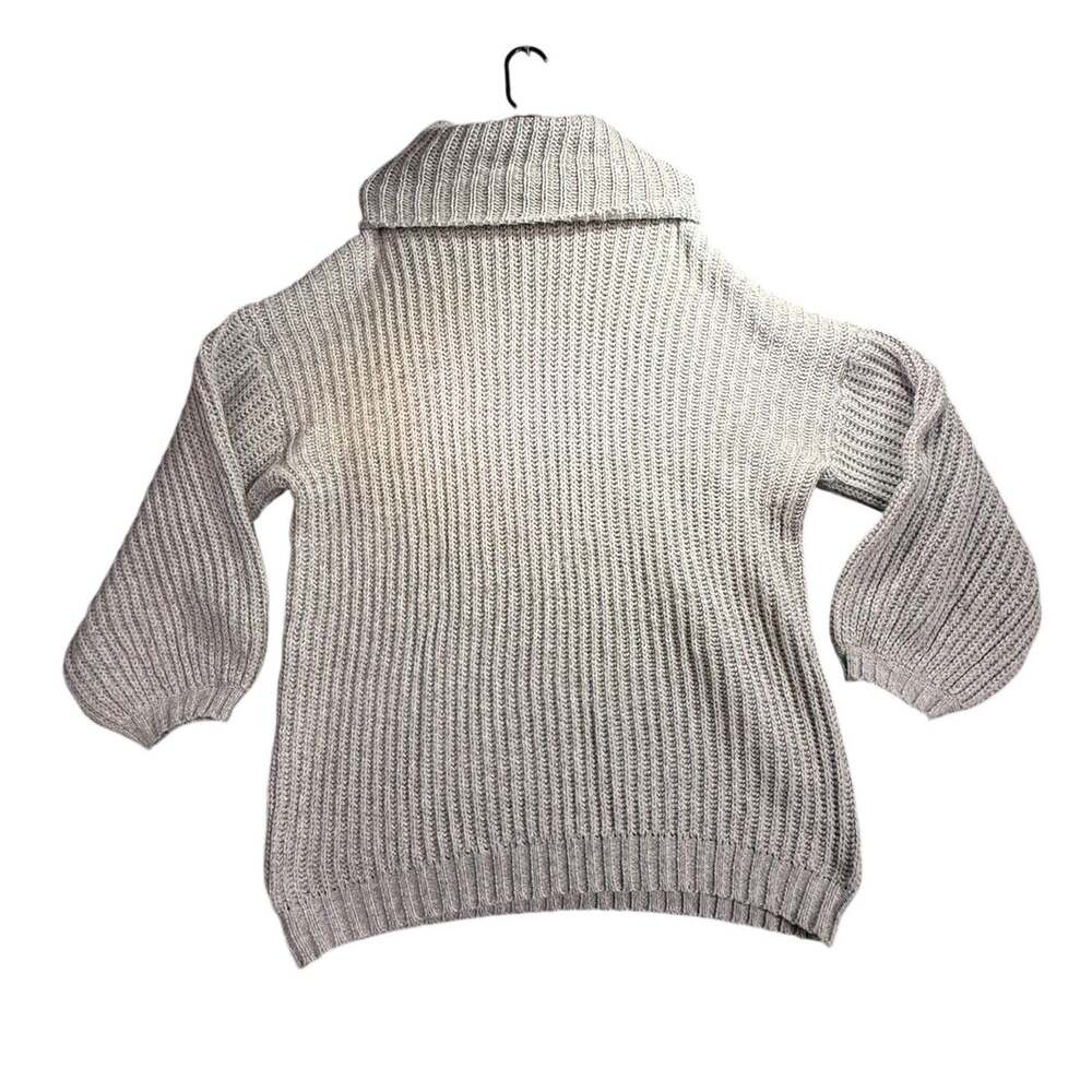 VICI Women's Gray Ribbed Knit Cowl Neck Balloon Sleeve Oversized Sweater Size L